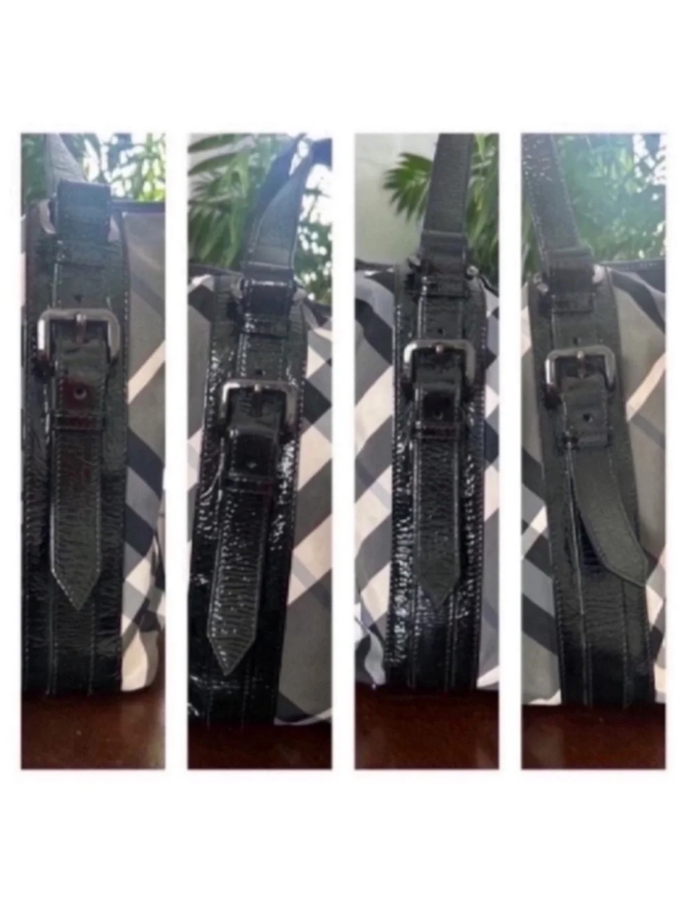 Burberry Black and Gray Plaid Messenger Tote with Patent Trim - Picture 4 of 13